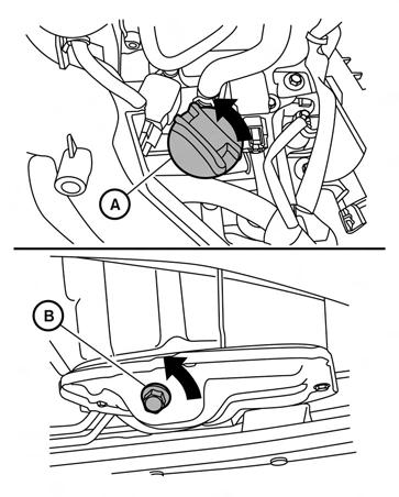 CHANGING ENGINE OIL LDI2788 1. Park the vehicle on a level surface and apply the parking brake. 2. Start the engine and let it idle until it reaches operating temperature, then turn it off.