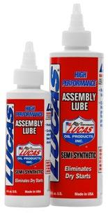 Performance Additives Assembly Lube Lucas Assembly Lube is designed to be used as an initial lubricant for metal surfaces. It mixes with any oil and will not plug filters.