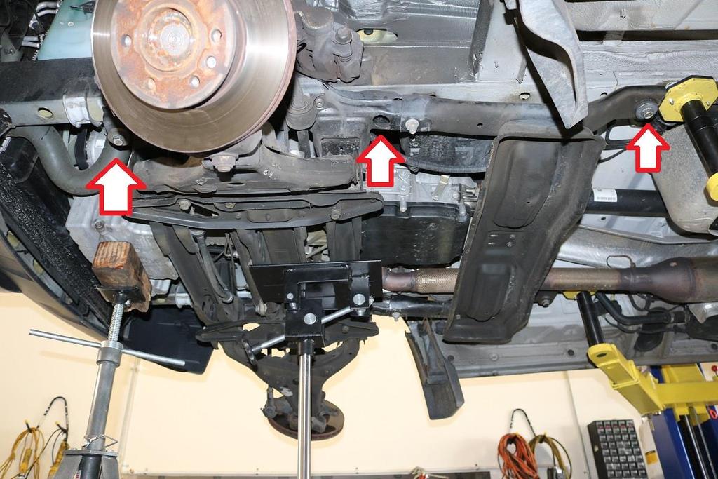 43) With the motor, transmission and suspension sub frame supported, remove the suspension sub