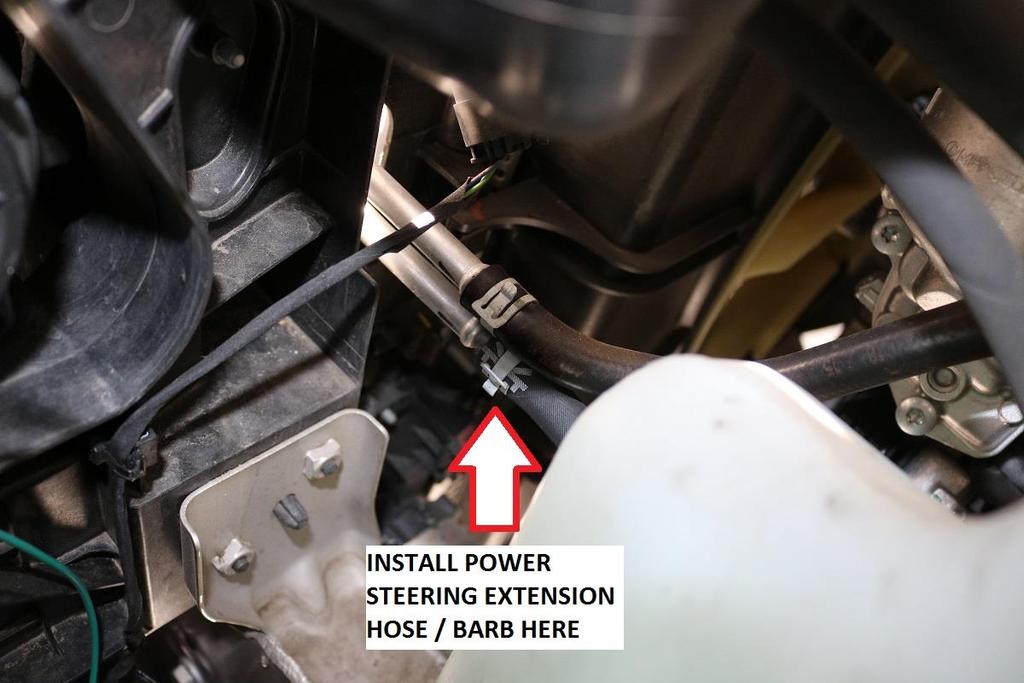 8) Remove this hose and install the barb extension with the included piece of power steering hose.