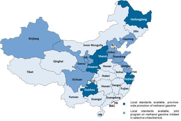 China Provinces in the Driver Seat Province Local Methanol Gasoline Standards Implemented Since Gansu M15 & M30 2009 Guizhou M15 2010 Hebei M15 & M30 2010 Heilongjiang M15 2005 Jiangsu M45 2009