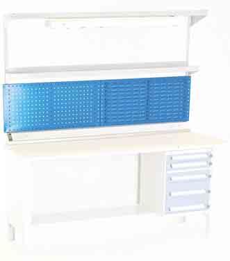 Workbench Accessories Rear Frame With Overhead Light The frame mounts securely to the bench leg. Back panels are available in Perfo, Louvre or combination type.