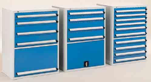 Drawers are fitted with individual safety triggers and can be centrally locked (with master key option). Drawers glide easily on nylon roller bearings even when fully loaded to 75kg U.D.L. capacity.
