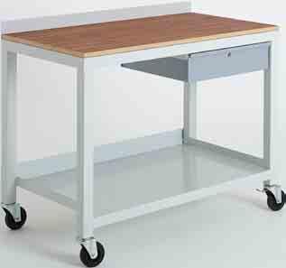 RHS tube framework All cupboards and drawers are lockable Shelf and rear upstand made from 2mm steel Handle fitted to all mobile units Long life epoxy powder coat Rubber