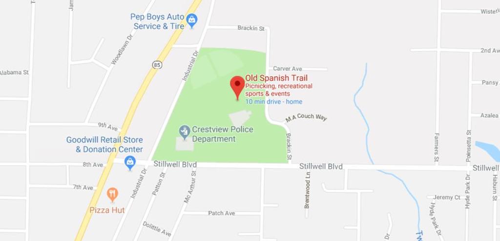 Directions to Old Spanish Trail Park I-10 exit 56 take State Road 85 North for three & one half miles to Stillwell Blvd. Turn right on Stillwell or East for one block.