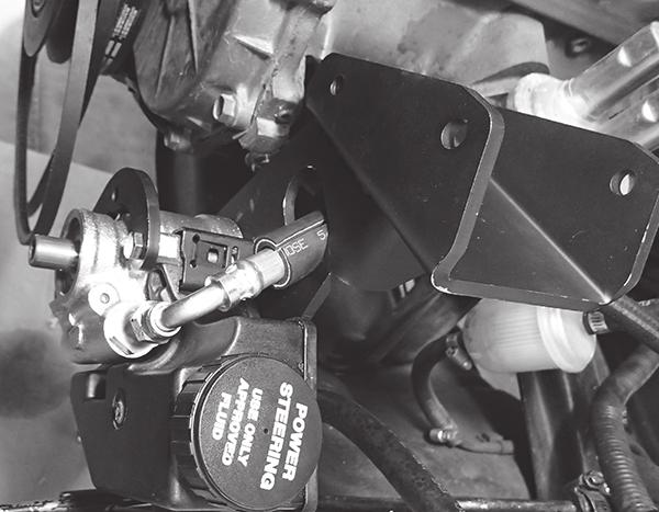 Hose Installation (with Add-On Kit) NOTES: A high-pressure hose with a -6 AN 90 fitting (not included in this kit) is required for connection to the high-pressure fitting on the power steering pump.