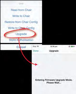 8.4 Firmware Upgrade Warning: Before powering up in Firmware Upgrade mode, ensure that the battery level is not low, and the wheelchair is in a safe and stable state by, for example, placing it on