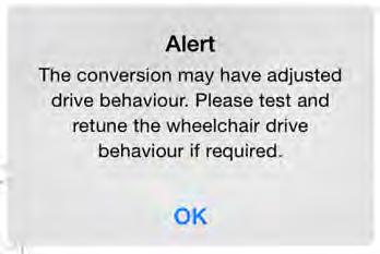 Figure 115: update required for MR1 to MR2 conversion It is possible that the conversion process may not be able to preserve the wheelchair s drive behaviour as defined by the original MR1 settings,