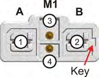 Figure 12: M1 motor connector M1 Motor Connector Pin 1 Motor A 2 Motor B 3 Park Brake Negative (PB-) 4 Park Brake Positive (PB+) Function Figure 13: M2 motor connector M2 Motor Connector Pin 1 Motor