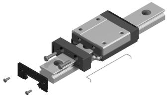 / 122 Miniature Linear Rail System Rail Block End plate End seal [Feature of structure] Block guide SBC Miniature linear rail system utilizes two rows of ball bearings which make four point contact