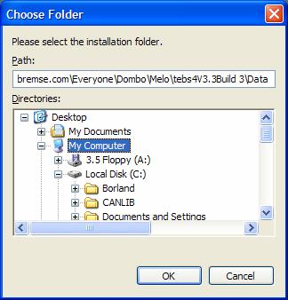 If, in the InstallShield Wizard Way to go window, the "Custom setup" button is selected, the following window opens and the user is asked to enter the path of the main application or ECU-package to
