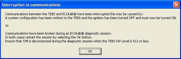 The communications between the ECUtalk and the ECU will be interrupted if the ignition is turned off.