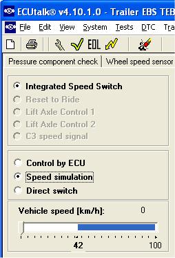 Testing ISS with Speed Simulation When the "ISS" and "Speed simulation" have been selected, a slider-control appears, automatically displaying the configured speed threshold for the ISS.