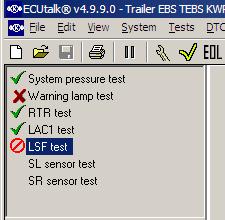 result window showing the status of the current test Test Sequence The test sequence window shows the order in which the EOL tests are carried out; the actual