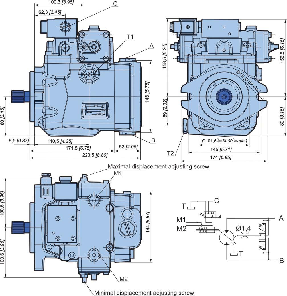 POCLAIN HYDRAULICS Hydraulic otors - otors V Electrical control (two positions) V 3 B 8 9 12 V 12 24 V 24 The motor is at maximal displacement if