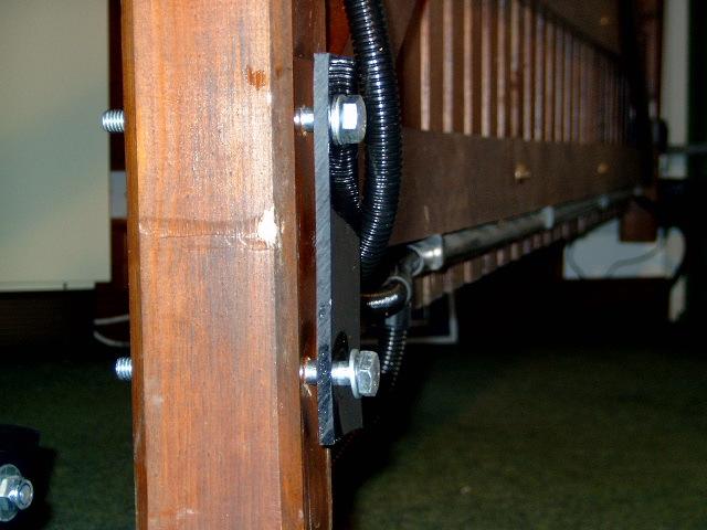 string under the hinge end of the gate and pull it the length of the gate and under the wheel.