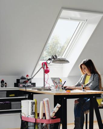 VELUX RECOMMEND TOP-HUNG Opens outwards for an unobstructed view and feeling of extra space. WHITE PAINTED Matches perfectly with modern interiors.