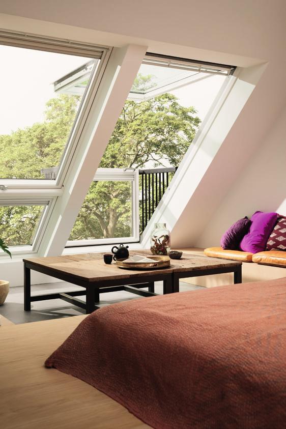VELUX CABRIO balcony Roof pitch Modular skylights Flat roof windows Sloping combinations VELUX CABRIO balcony The VELUX CABRIO balcony transforms from a roof window into a balcony in seconds.