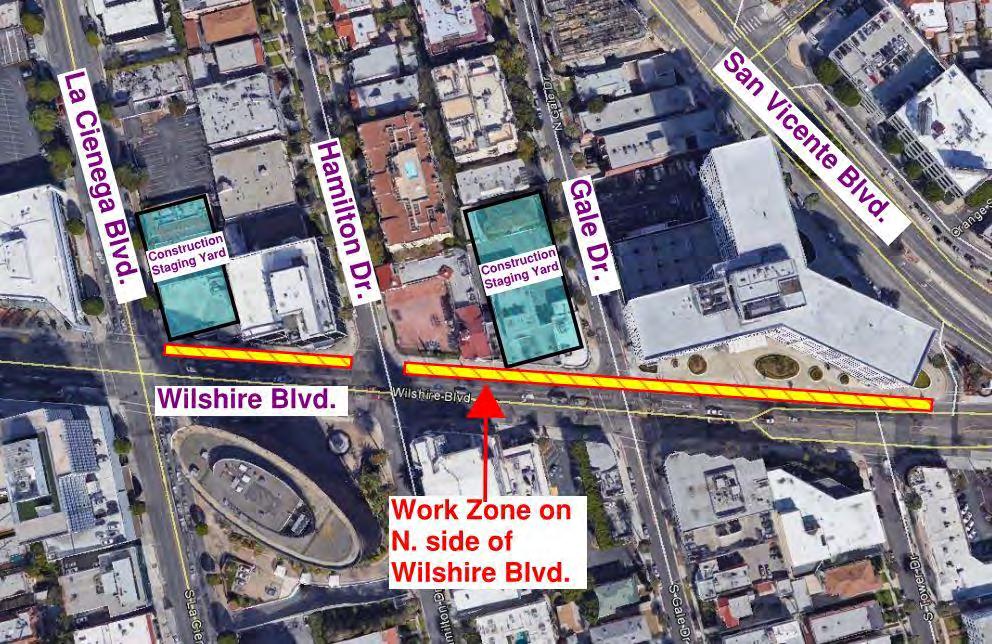 Wilshire/La Cienega Upcoming Work, June 2018 Work zone removal on Wilshire Bl, between La Cienega Bl and San Vicente Bl, is anticipated in June 2018 Work zone on the north side of Wilshire (concrete