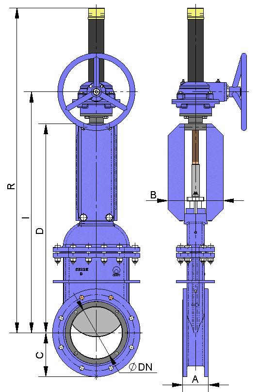 GEAR BOX It is recommendable for greater than 350. fig. 18 B = Max. width of the valve (without actuator) D = Max. height of the valve (without actuator). Options: Chainwheel. Locking devices.