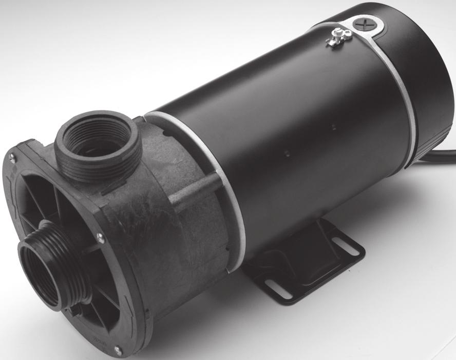 Spa Pumps / Center Discharge - 48-Frame Reliable center discharge performance 1 ½" intake and discharge Wet end can be rotated for easy installation Available in ¾ to 2 HP, 1 or 2 speed Viton Seals
