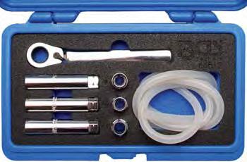 8704 8-piece Brake Bleeder Wrench Set - for bleeding brake systems without removing the wheels - ratchet wrench makes loosening and tightening easy - hose remains on bleeding screw while