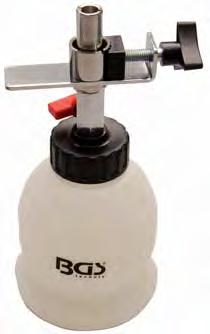 Brake Fluid Refill Bottle, 1l - for refilling brake fluid while brake bledding - with valve and clamp -