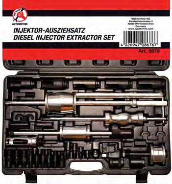 Injector Extractor Tool Kit - for removal of diesel injectors - various adaptors make the kit suitable for most diesel injectors - includes also the following components: - 3 different slide hammers
