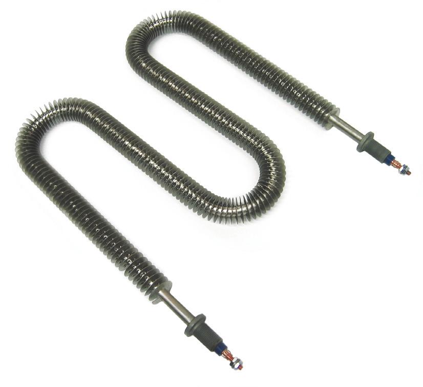 Finned tubular heaters, compared to regular tubular heaters, run at lower surface temperatures for the same watt densities when placed in identical air streams.