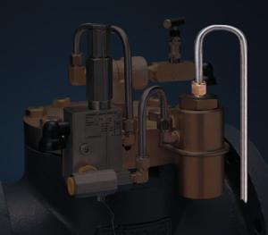 The average static system pressure is unaffected, so no change in set pressure is experienced with this option. The pressure spike snubber is compact and is mounted to the main valve cap.