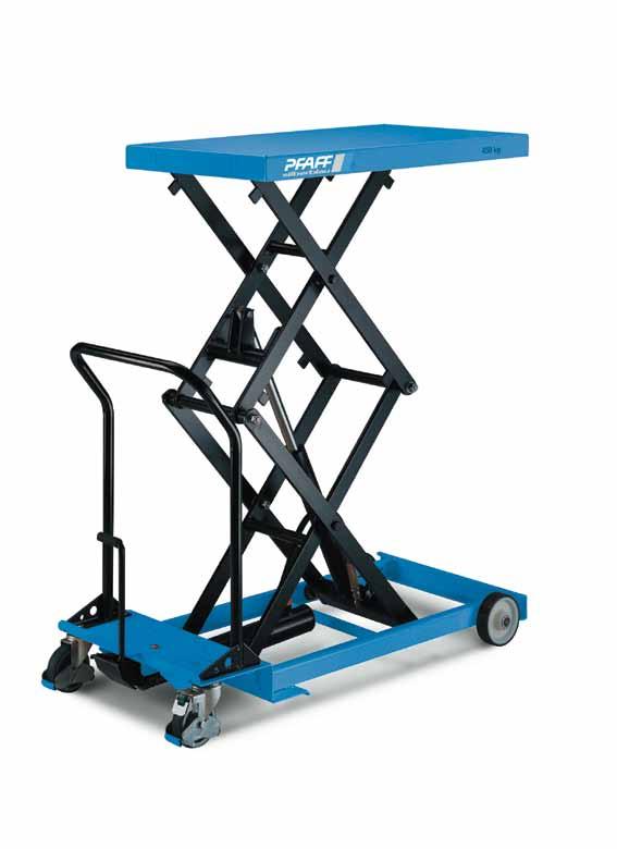 Material Handling Equipment Scissor elevating platform, mobile Scissor elevating platform, mobile with double vertical scissor and - manual hydraulic model HF DM - electric hydraulic system model HF