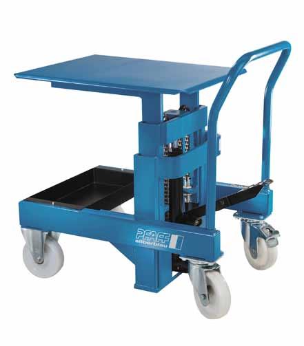 Lowering speed can be finely metered for sensitive lowering of the load. Ergonomic handlebar for easy operation. Steering roller with brake for safe parking of the hand stacker.