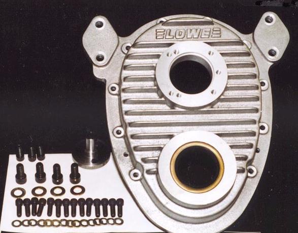 00 + SBC Chevy cast alum timing cover only - Supercharged application Does not includes water block off plates Includes fuel pump mounting flange drilled for 3 &4 bolt 3 bolt pattern points the fuel