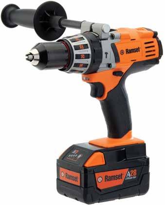Hammer Drill Driver 28V Three Mode Drill Cordless Power Tools All metal single sleeve 13mm/ 1/2 tungsten carbide jaw chuck Built in LED illuminates workspace Extra long auxillary handle for increased
