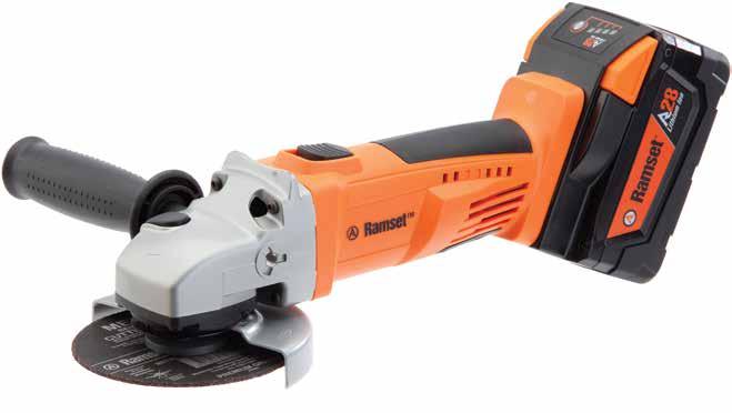 Angle Grinder 28V Cutting & Finishing Tool Two position auxillary handle Cordless Power Tools Quick tool free guard adjustment The Ramset R28 Lithium Ion cordless angle grinder is ideal for a variety