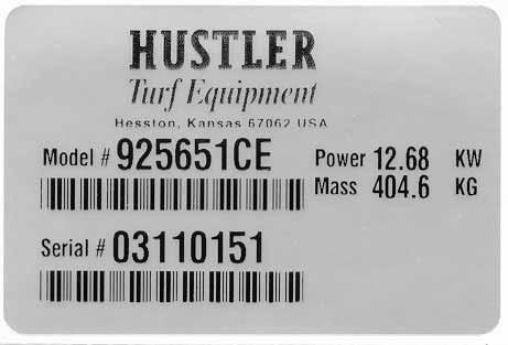 GENERAL INFORMATION This manual applies to the following Hustler equipment lines: Hustler Front Mount, Side Discharge Deck 60 Hustler Front Mount, Side Discharge Deck 72 Hustler Front Mount, Rear