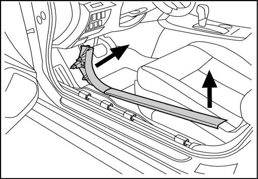 11. INTERIOR PREPARATION Fig. 1 1. Use a trim stick to carefully pry off the trim panel along the bottom door seal from the back of the seat up to the footwell.