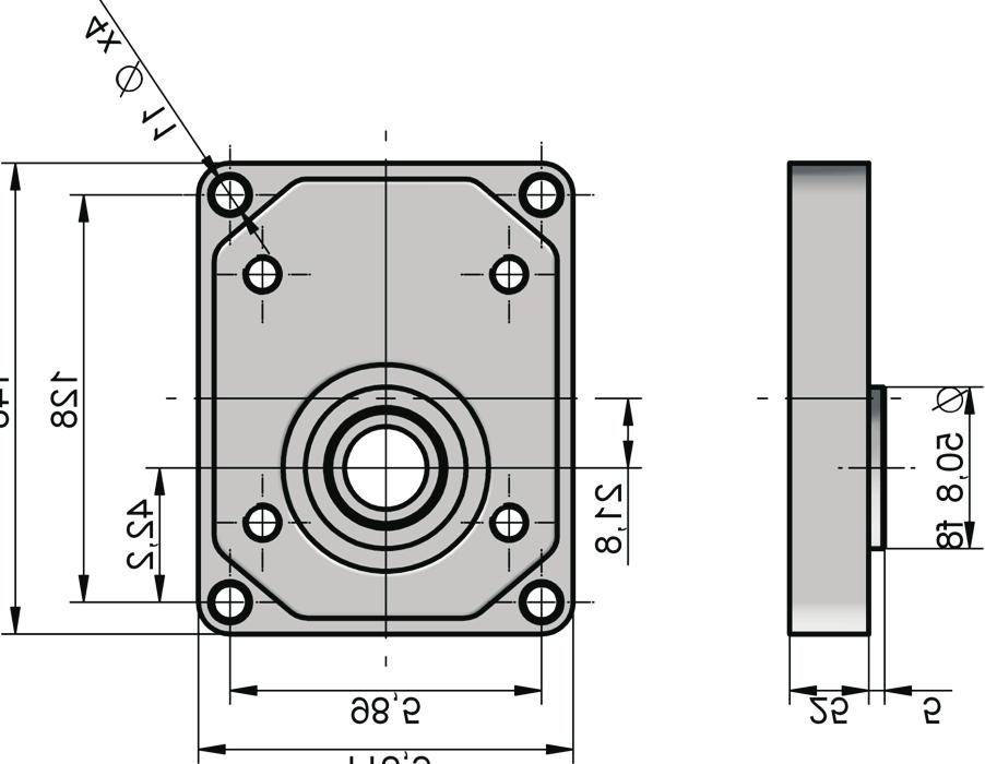 Flange design in millimeters (inches) RL RM 148 (5.83) 128 (5.