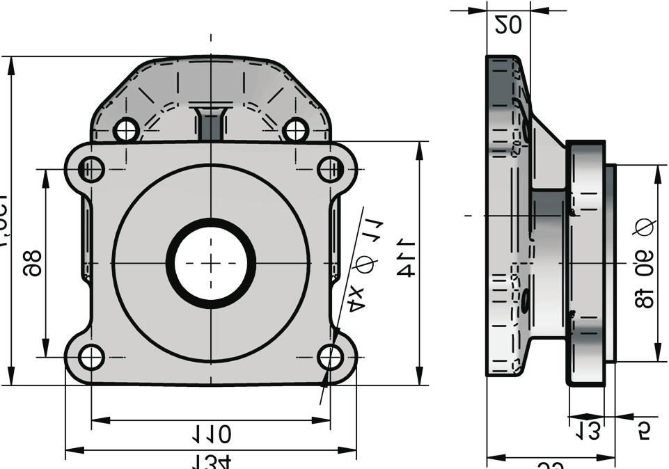 Flange design in millimeters (inches) K 134 (5.28) 11 (4.