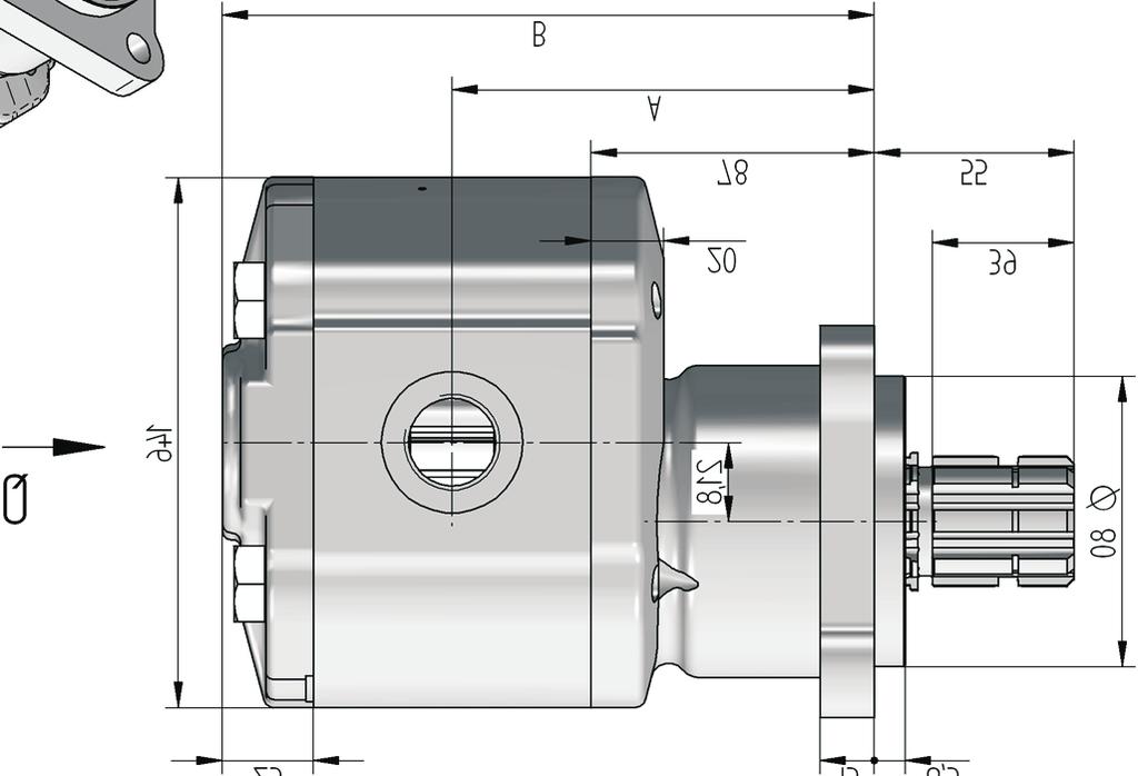 Ports design in millimeters (inches) Flanged fittings according to SE, UNC thread Flanged fittings - cross to 61 (3.72) above 61 (3.72) C D E I I 25,4 (1.) 3,5 (1.2) 39,3 (1.55) 3/8-16-UNC 22 (.