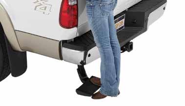 bed with push of your foot Works with tailgate up OR down, leaving hitch free for trailer or other accessories Simple, no-drill installation attaches directly to truck frame in less than 10 minutes