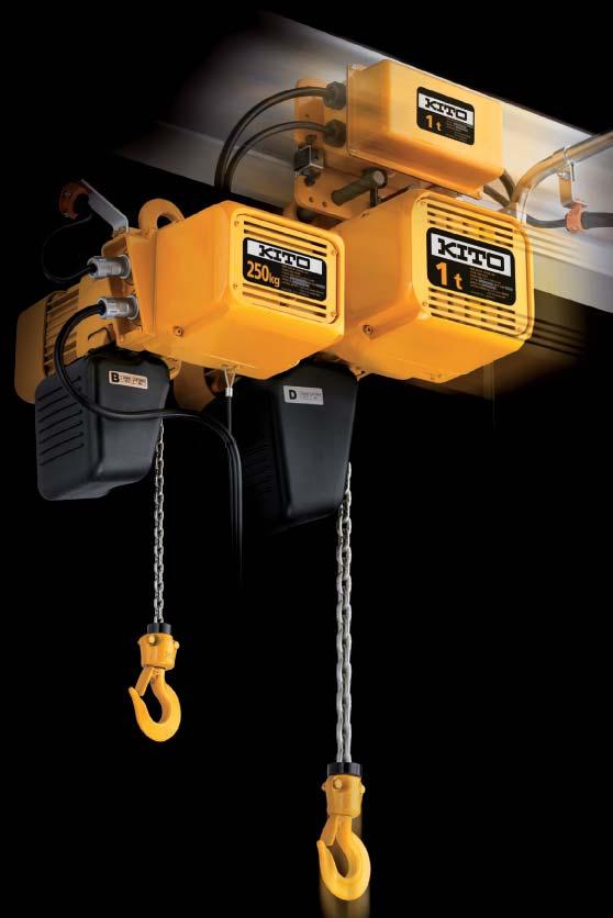 KITO ELECTRIC CHAIN HOISTS Capacities: 250kg to 5 tonnes With safety, durability and ease of maintenance in mind, the new ER2 Electric Hoist is environmentally friendly with its new compact,