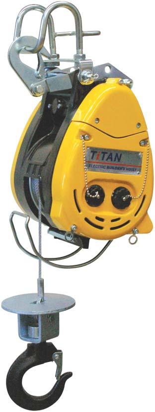 TITAN ELECTRIC BUILDER S HOIST The Electric Builder s Hoist is designed for light lifting applications on building sites and various construction workplaces such as warehousing, buildings, storage