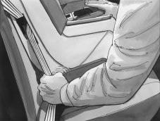 6. To tighten the belt, feed the lap belt back into the retractor while you push down on the child restraint.