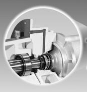External Impeller Adjustment Heavy-duty cast iron power frame with replaceable and adjustable thrust bearing housing utilizing jackscrews, maintains impeller adjustment. 4.