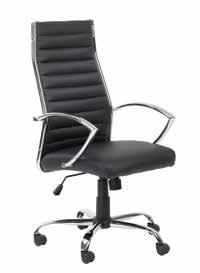 Faux leather chair with chrome detailing Ribbed back support curved to match posture Height adjustable Locking tilt mechanism with tension control Max.