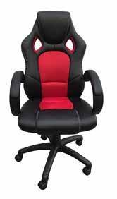 Faux leather racing style chair with fabric inserts Curved padded arms Generous seat padding Height adjustable Locking tilt mechanism with