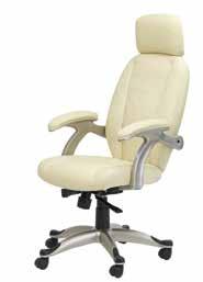 High backed designer executive chair Quality soft-feel leather Cushioned arms and headrest Full synchro mechanism with tension control Height adjustment Max.