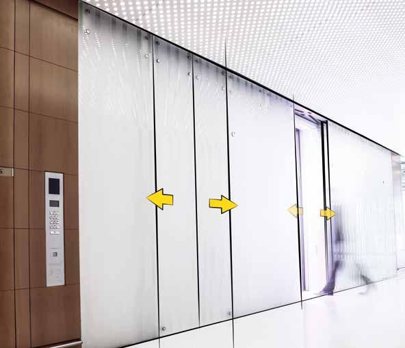 DOOR SYSTEMS FLUSH-FITTED TO SURFACE Seamlessly integrated Flush-fitted lift doors open inwards to slide into slots between the side wall and the shaft.