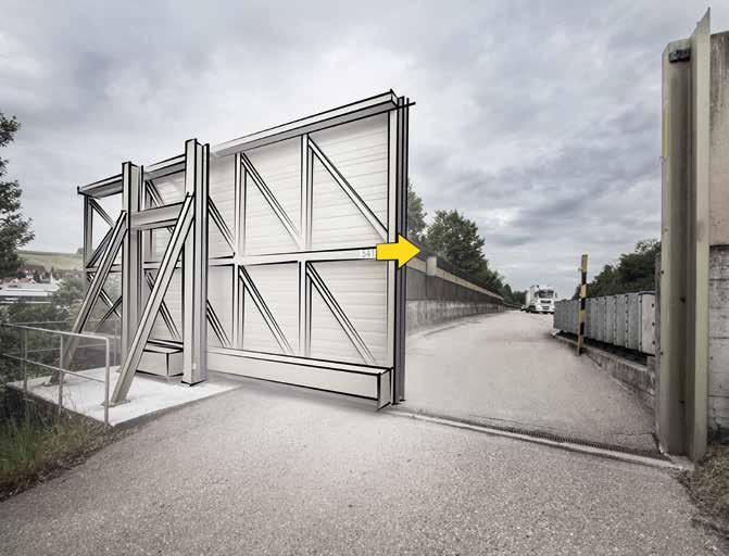 DOOR/GATE SYSTEMS WITH NOISE PREVENTION Motorway, Giebenach / Switzerland Protected